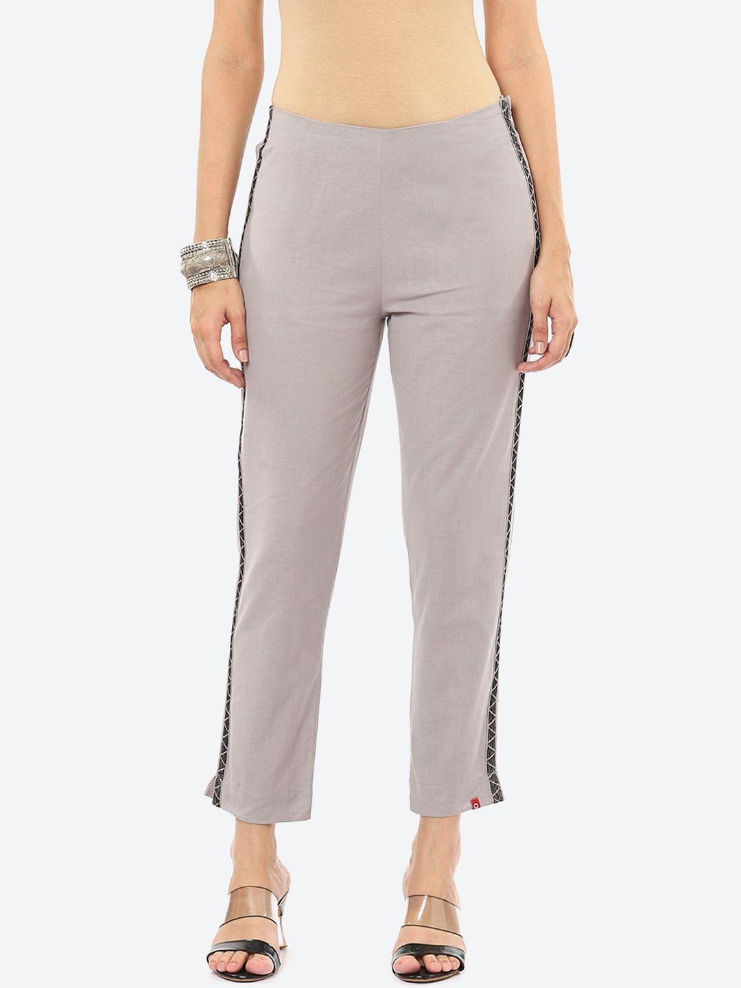 biba women grey smart slim fit high-rise trouser