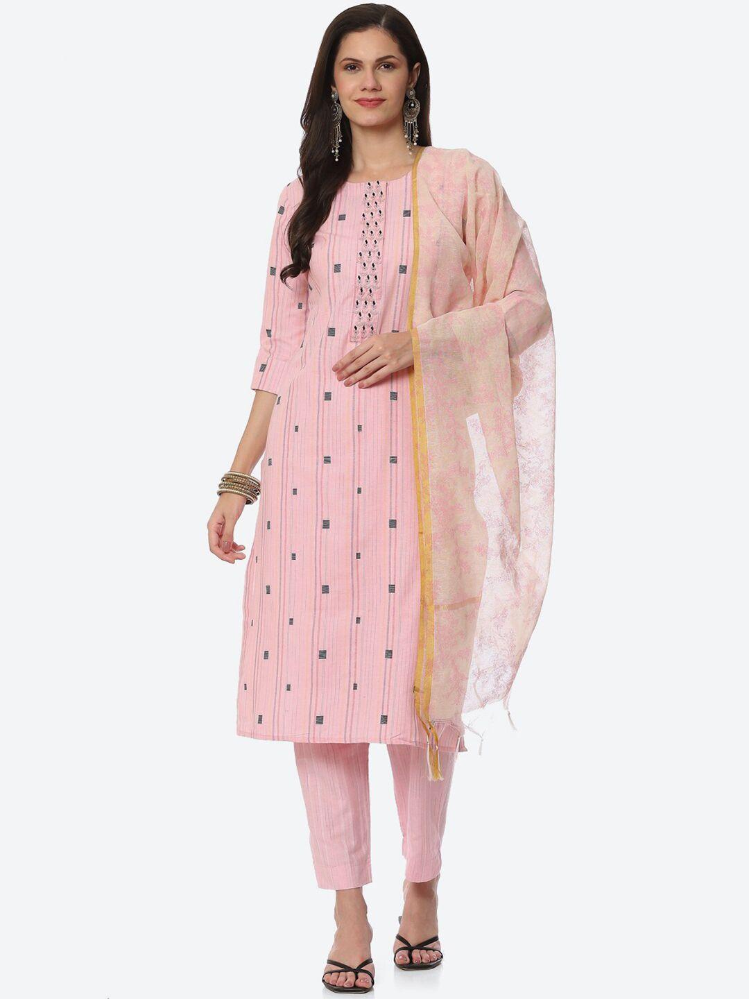 biba women pink & grey unstitched dress material