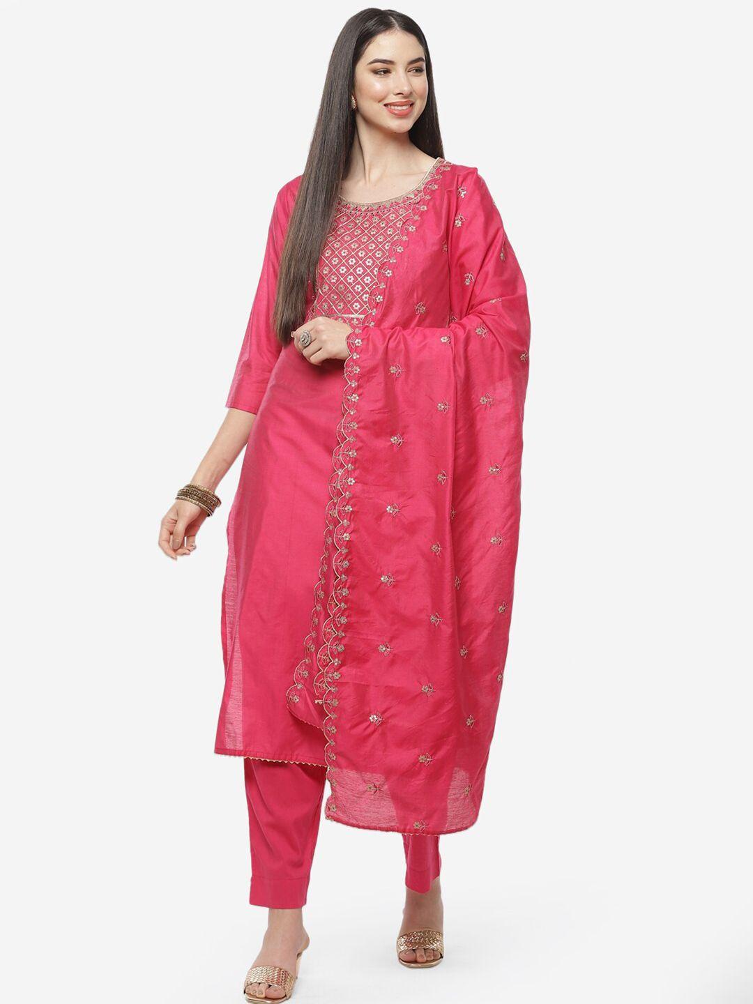 biba women pink embroidered unstitched ethnic dress material with embroidered dupatta