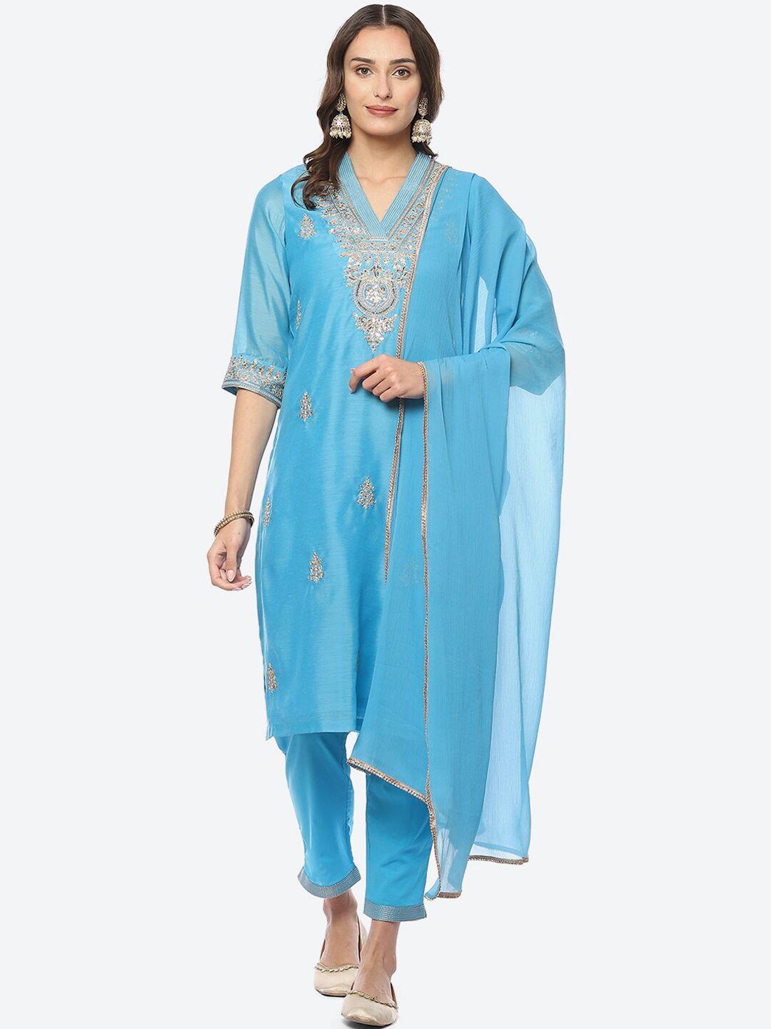 biba women plus size ethnic motifs embroidered kurta with trousers & dupatta