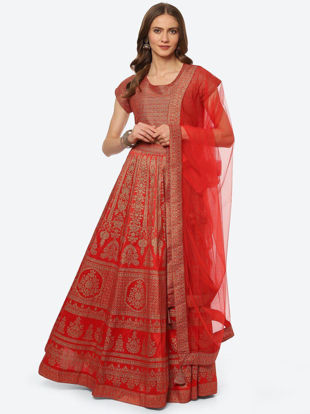 biba women red & gold-toned printed ready to wear lehenga & choli