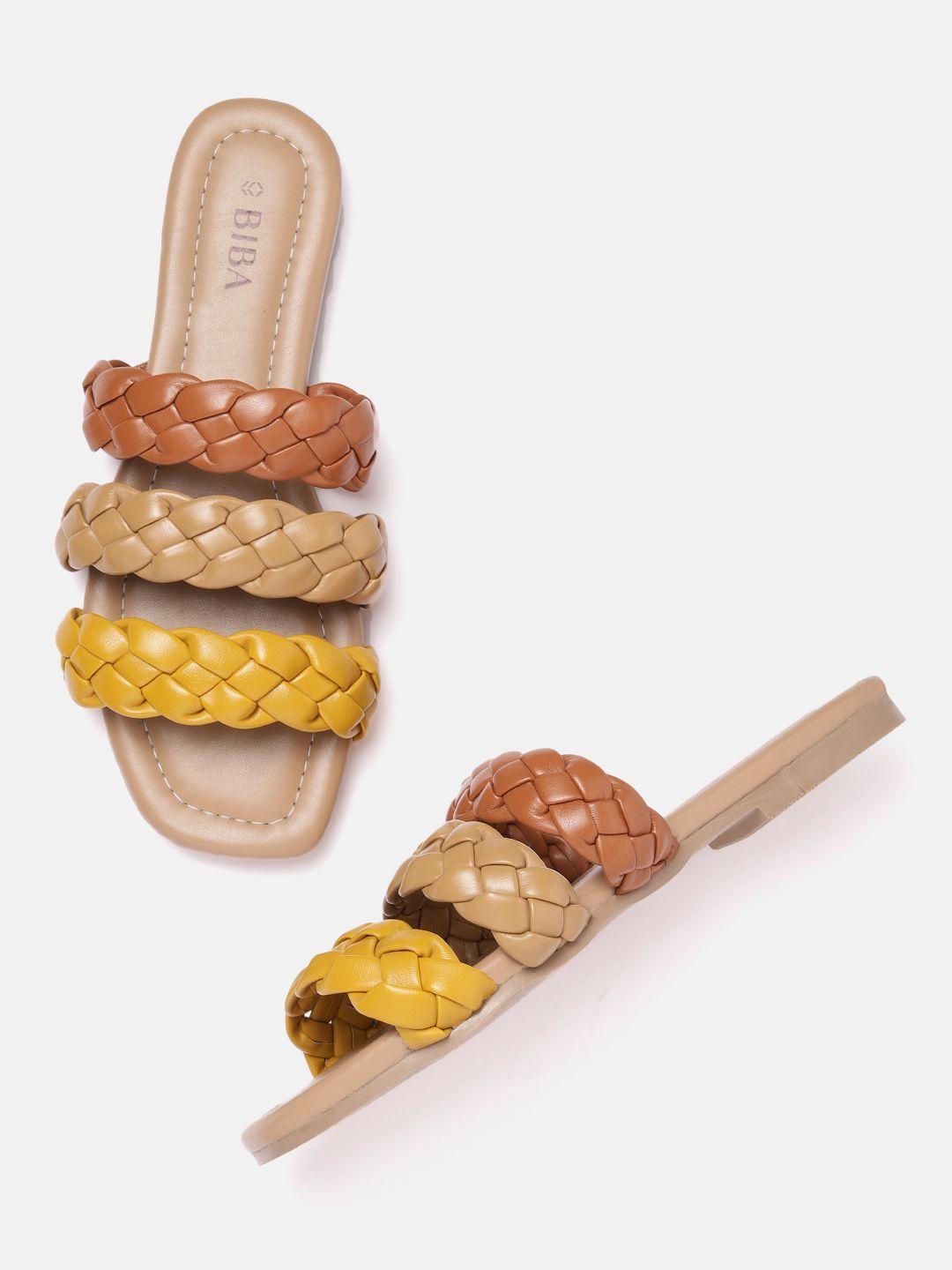 biba women strappy braided woven design open toe flats