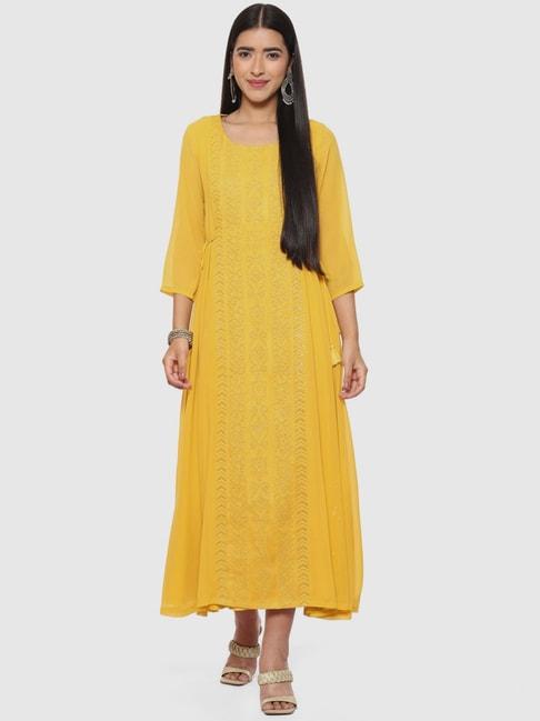 biba yellow embroidered maxi dress
