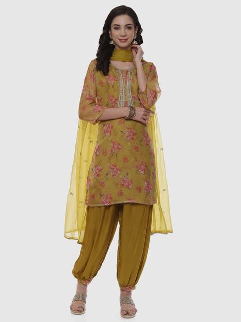 biba yellow printed unstitched dress material