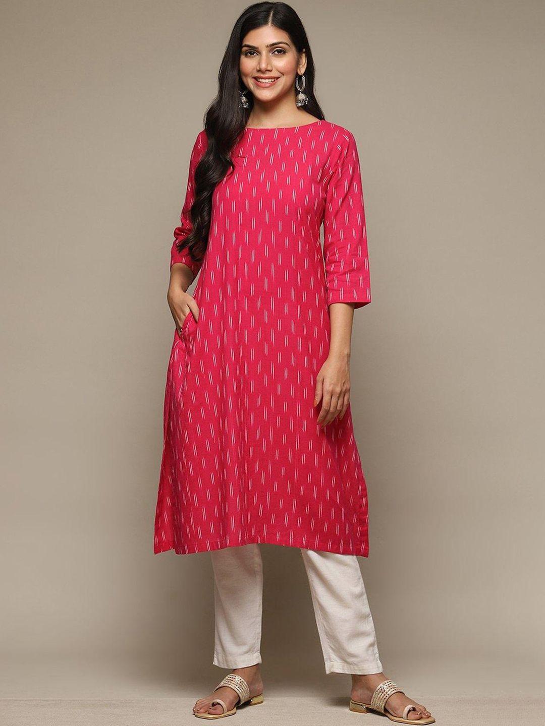 biba abstract woven design boat neck a-line cotton kurta