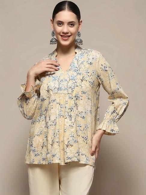 biba beige cotton floral print tunic