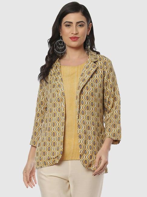 biba beige printed jacket with inner