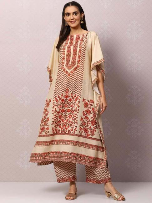 biba beige printed kurta palazzo set