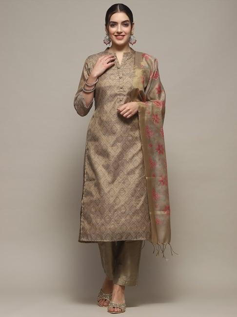 biba beige printed unstitched suit set