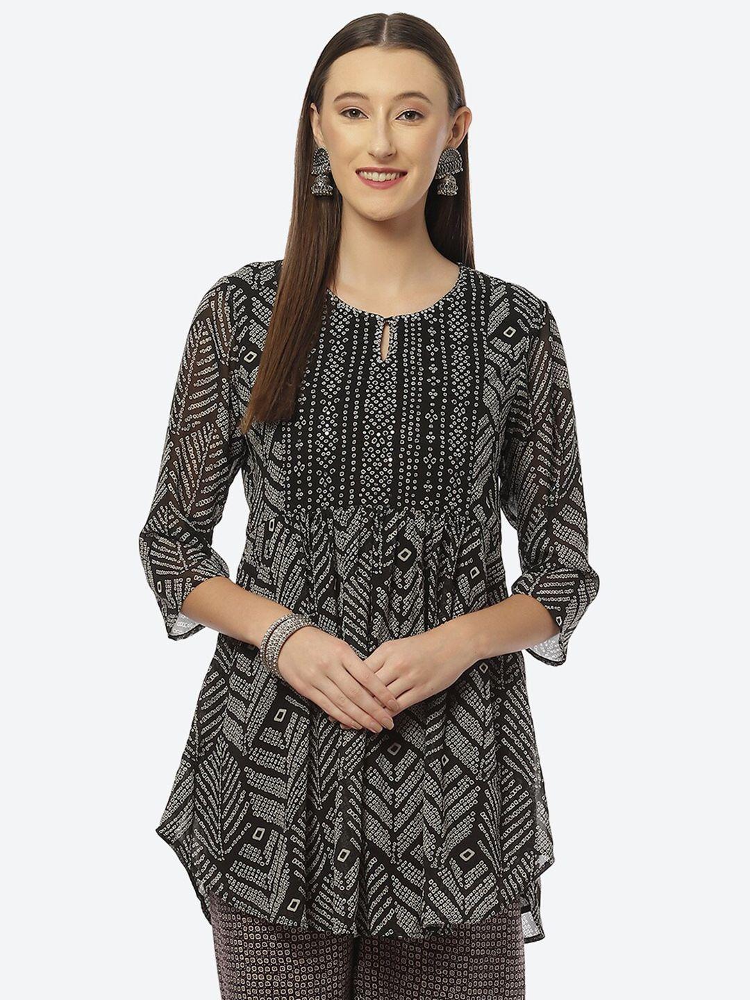 biba black & grey ethnic motifs printed kurti