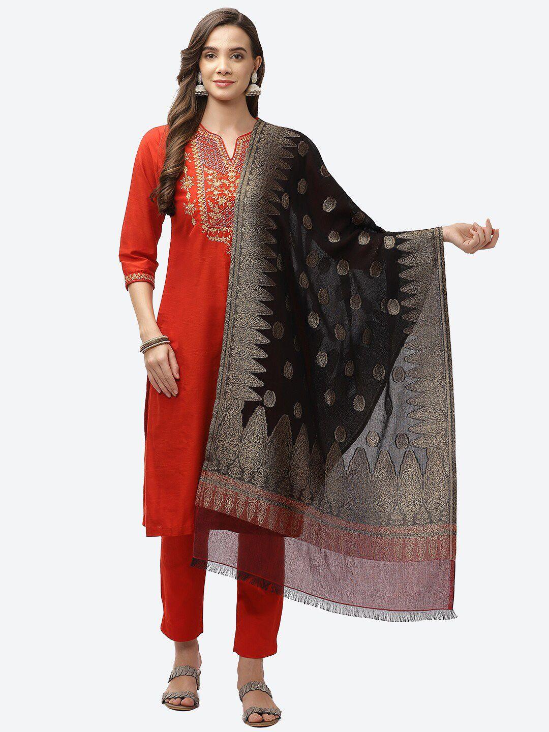 biba black & maroon ethnic motifs woven design dupatta