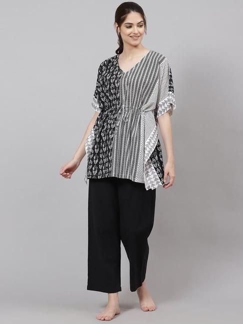 biba black & white cotton printed tunic & pyjama set