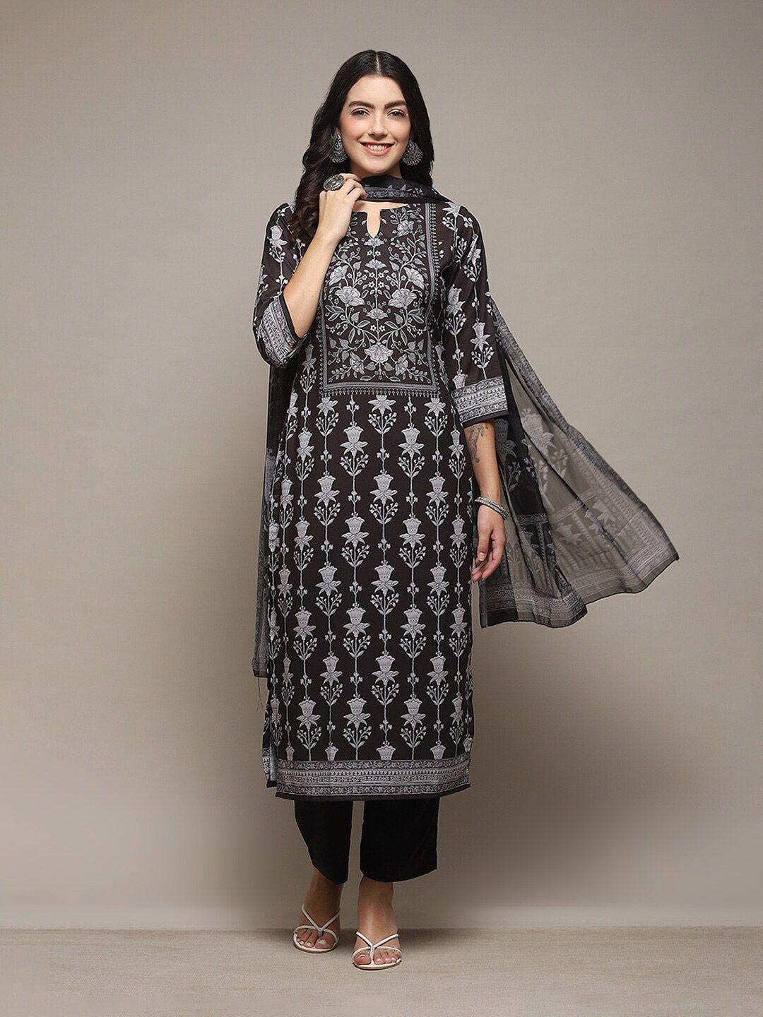 biba black & white printed unstitched dress material