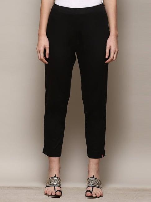 biba black cotton regular fit pants