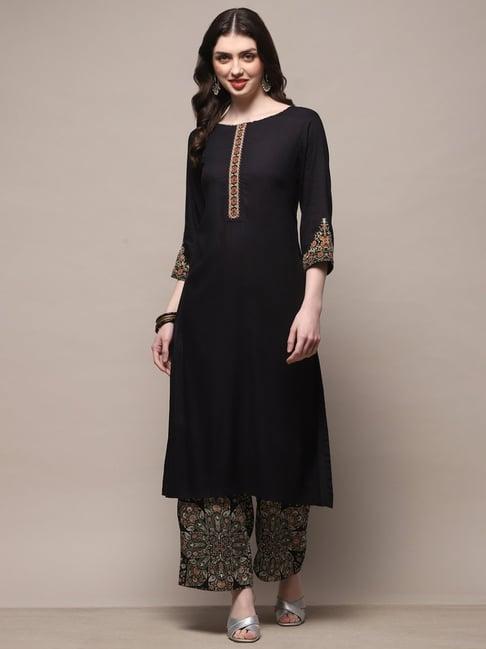 biba black embroidered kurta palazzo set