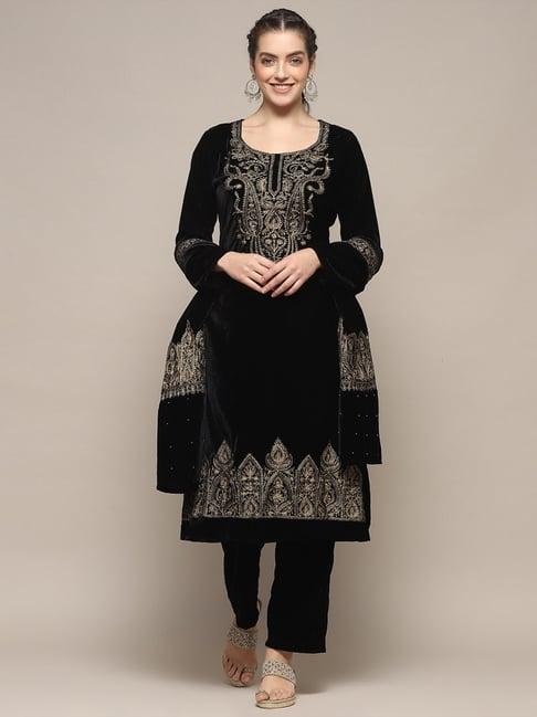 biba black embroidered kurta pant set with dupatta