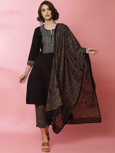 biba black embroidered suit set