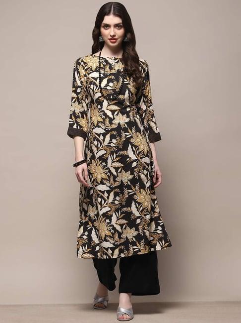 biba black floral print kurta palazzo set