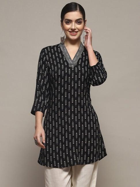 biba black printed a line short kurti