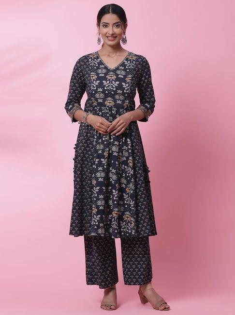 biba black printed kurta palazzo set