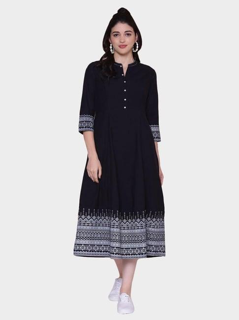 biba black printed kurta