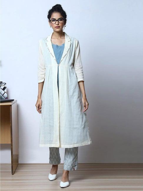 biba blue a line kurta with jacket