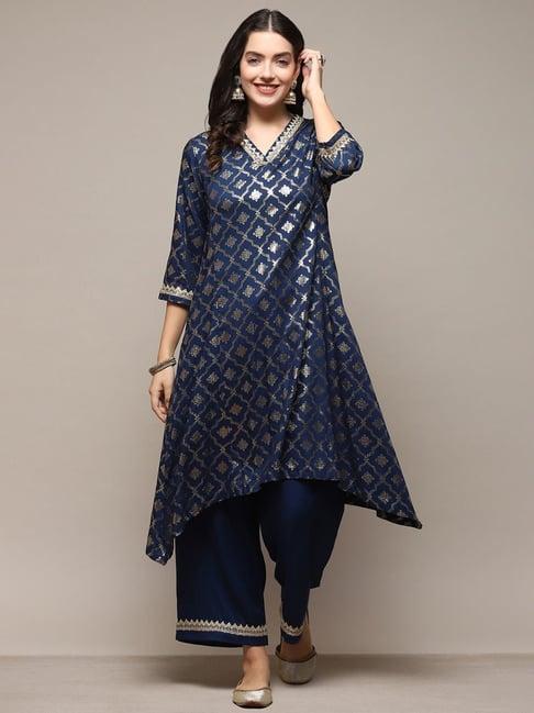 biba blue cotton printed kurta palazzo set