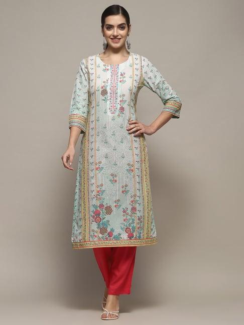 biba blue cotton printed straight kurta