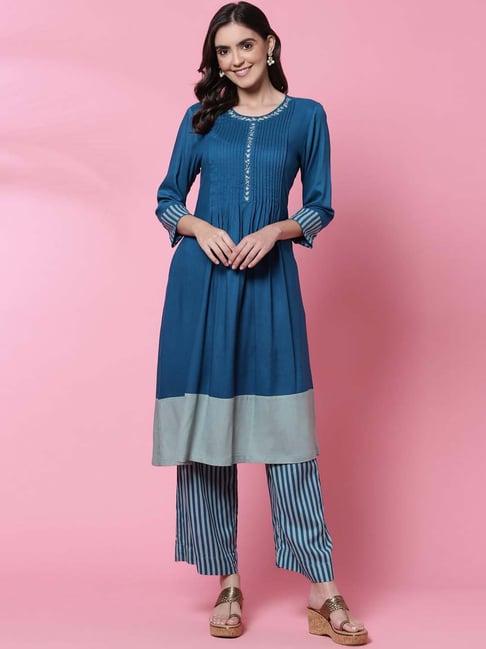 biba blue kurta pant set