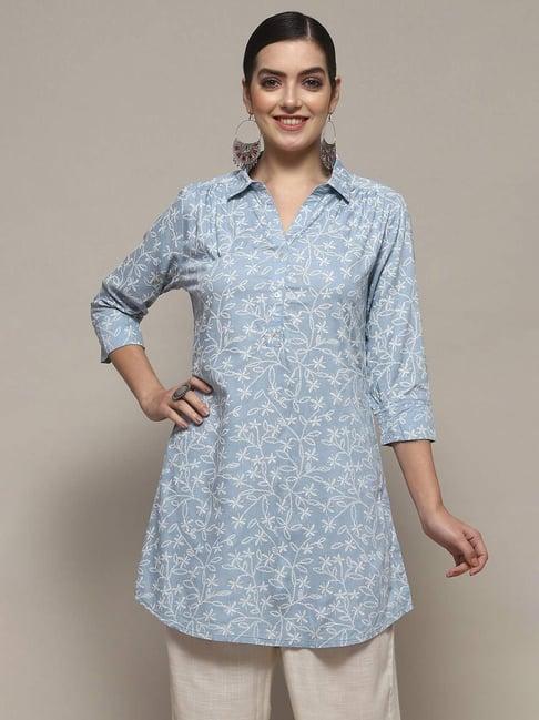 biba blue printed a line short kurti