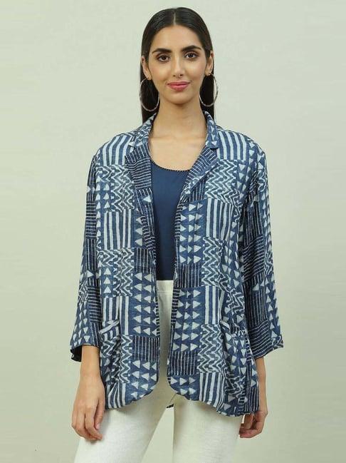 biba blue printed jacket with inner