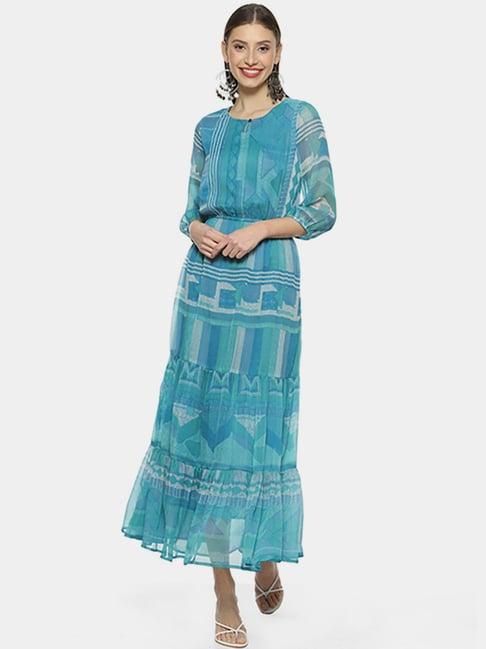 biba blue printed maxi dress