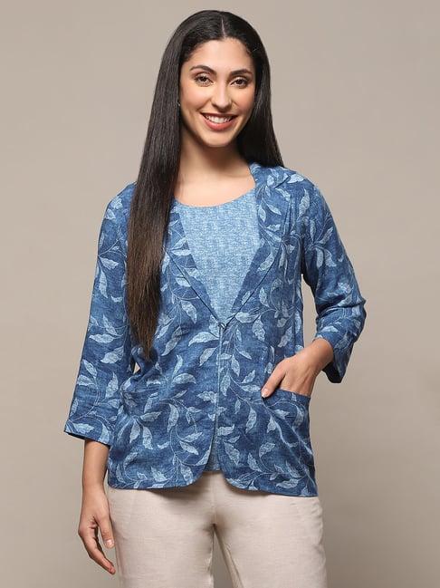 biba blue printed tailored jacket with inner