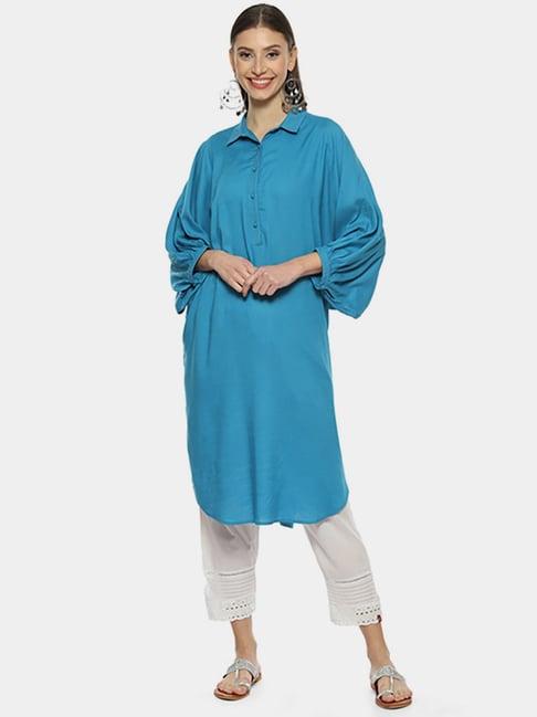 biba blue straight kurta