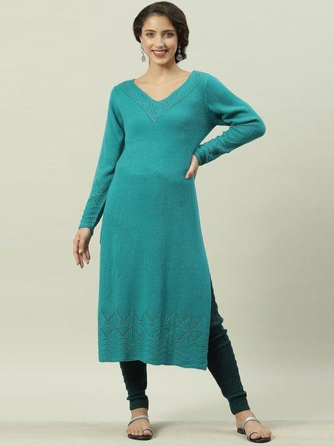 biba blue straight kurta