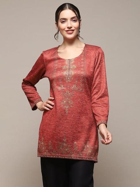 biba brown printed a line short kurti