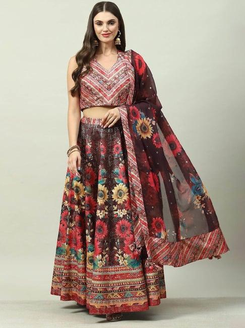 biba brown printed lehenga choli set with dupatta