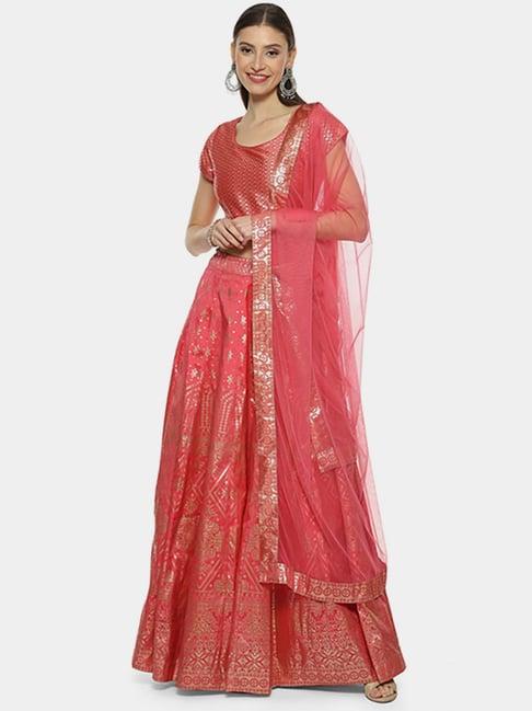 biba coral printed lehenga choli set with dupatta