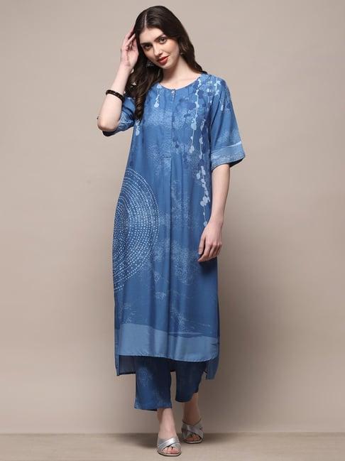 biba electric blue printed kurta pant set