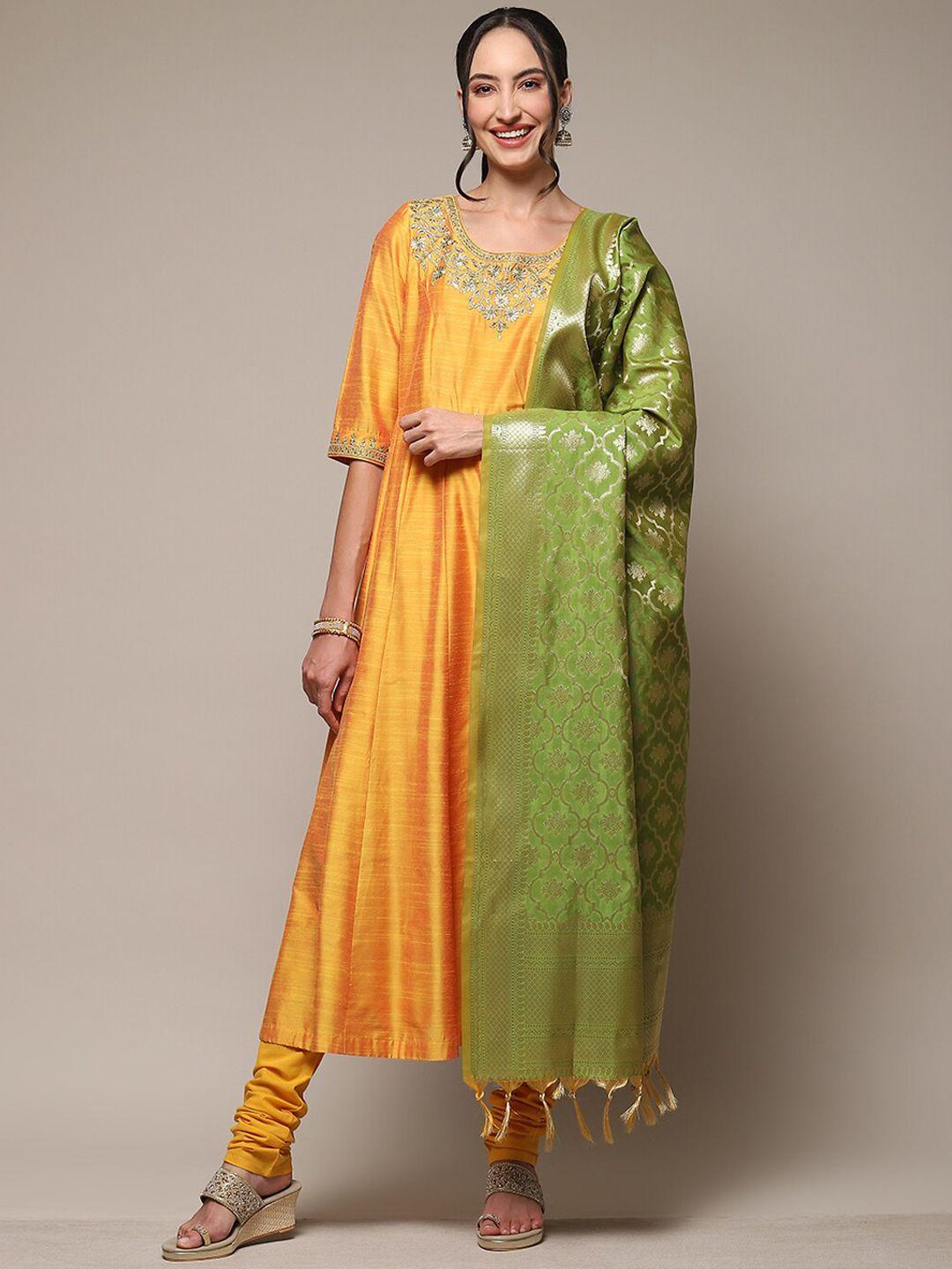 biba embroidered zardozi a-line kurta & churidar with dupatta