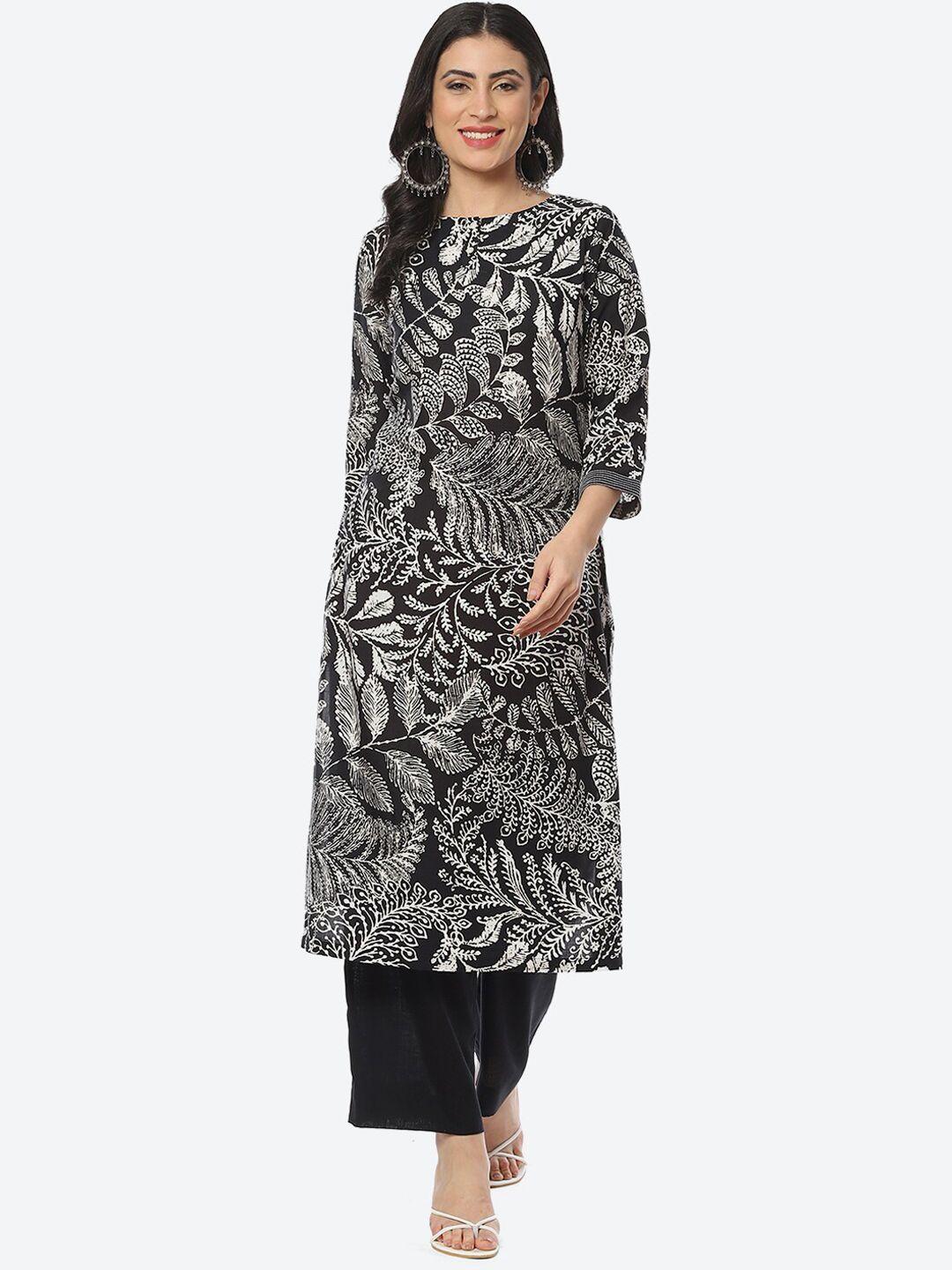 biba ethnic motif printed boat neck straight kurta with palazzos