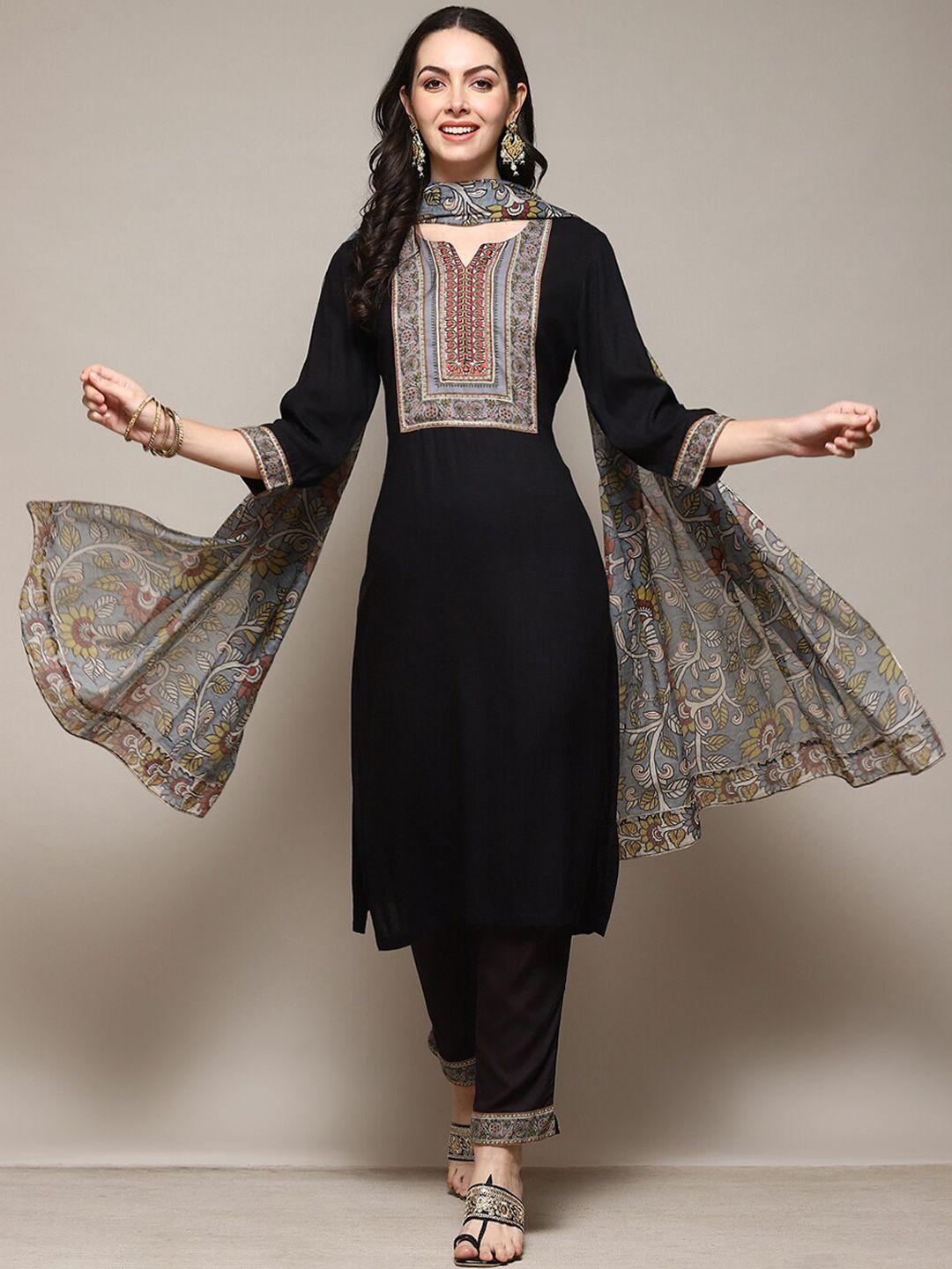 biba ethnic motif printed yoke design thread work kurta & trouser with dupatta