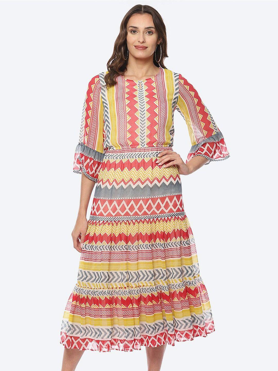 biba ethnic motifs a-line midi georgette dress