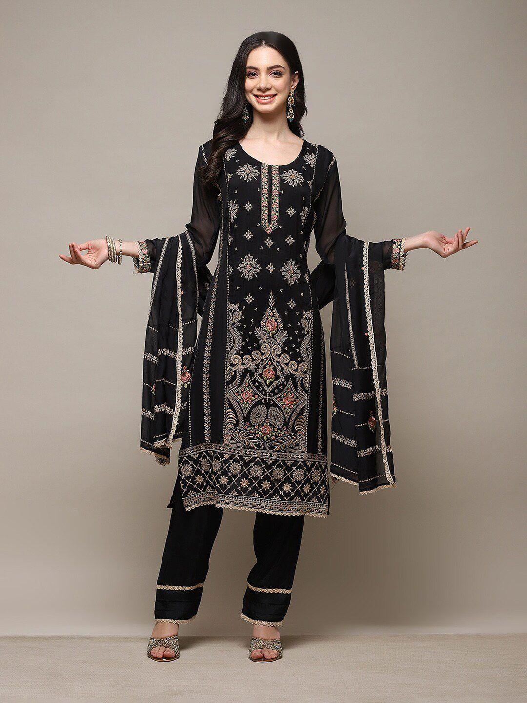 biba ethnic motifs embroidered organza unstitched dress material