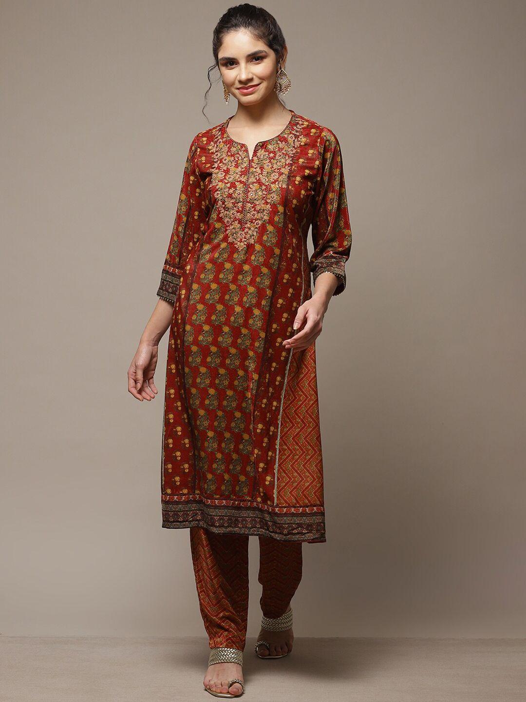 biba ethnic motifs embroidered sequinned kurta with trousers