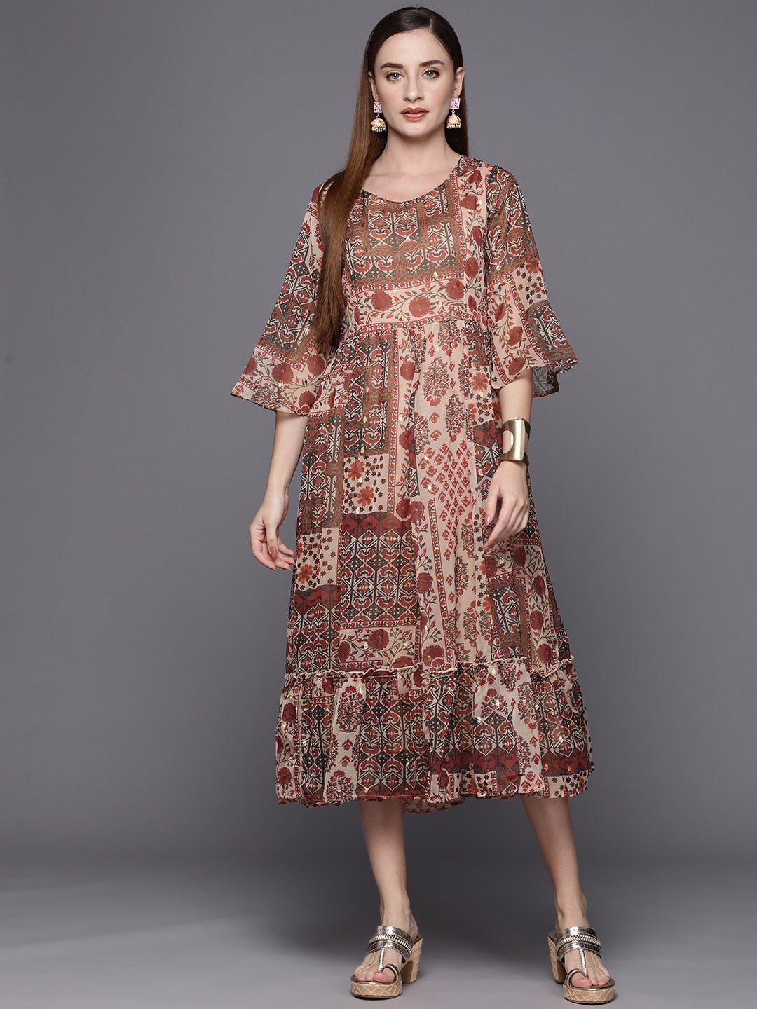 biba ethnic motifs print a-line dress