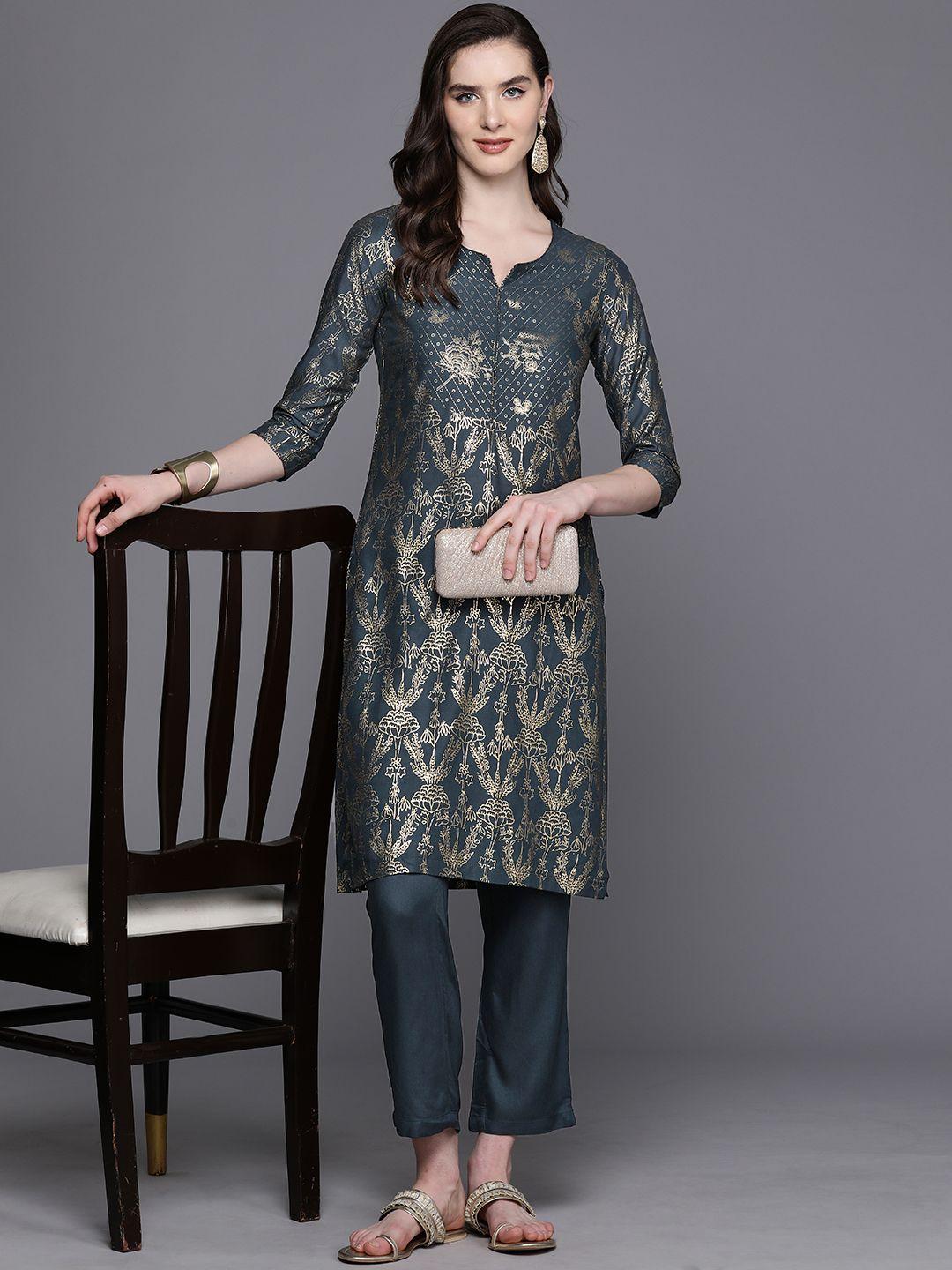 biba ethnic motifs print straight kurta with trousers