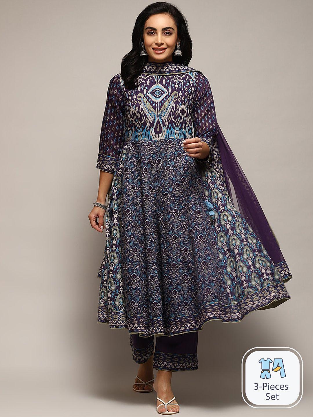 biba ethnic motifs printed anarkali pure cotton kurta with palazzos & dupatta