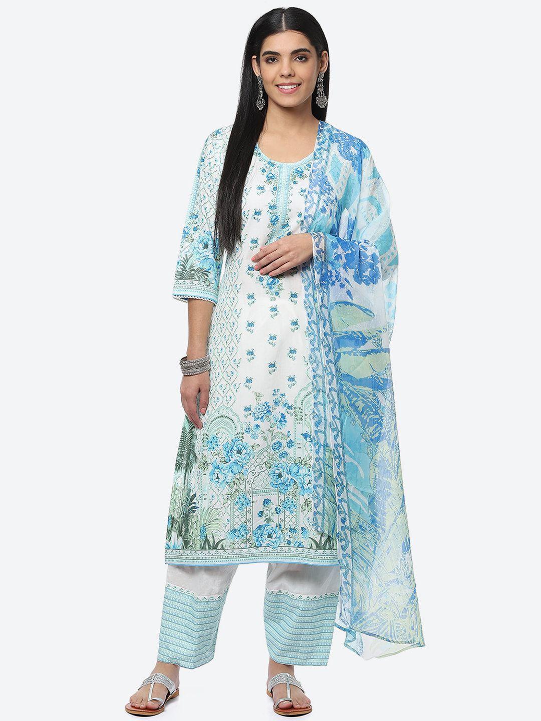 biba ethnic motifs printed cotton kurta with trousers & with dupatta