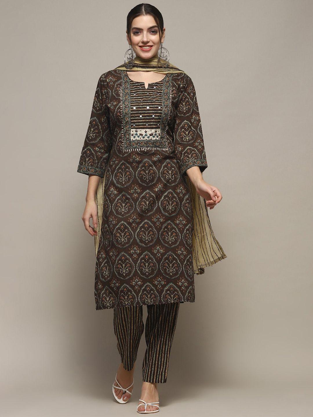 biba ethnic motifs printed cotton unstitched dress material